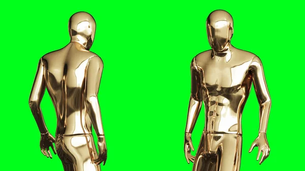 Animation de personnage homme d'or. Isoler sur écran vert. Rendu 3d. — Photo