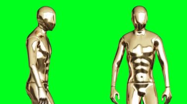 Altın Adam karakteri animasyonu. Yeşil ekranda izole et.