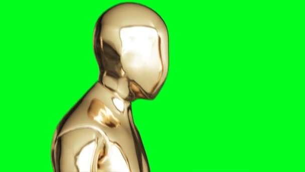黄金の男のキャラクターアニメーション。緑の画面に隔離する. — ストック動画