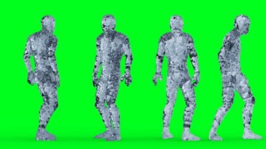 Buz, cam adam karakteri animasyonu. Yeşil ekranda izole et.