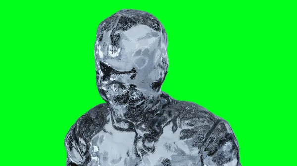 Hielo, animación de personajes de hombre de vidrio. Aislar en la pantalla verde. renderizado 3d — Foto de Stock