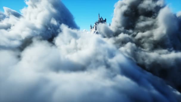 Sprookjespaleis in de wolken. Luchtfoto 's. Vliegen in wolken Realistische 4k animatie — Stockvideo