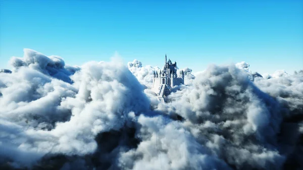 Märchenpalast in Wolken. Luftaufnahme. Bewölkt. 3D-Darstellung — Stockfoto