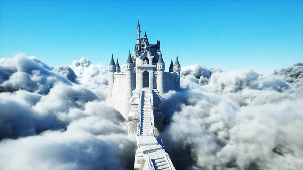 Mesebeli palota a felhőkben. Légi felvétel. Felhők. 3D-s renderelés — Stock Fotó