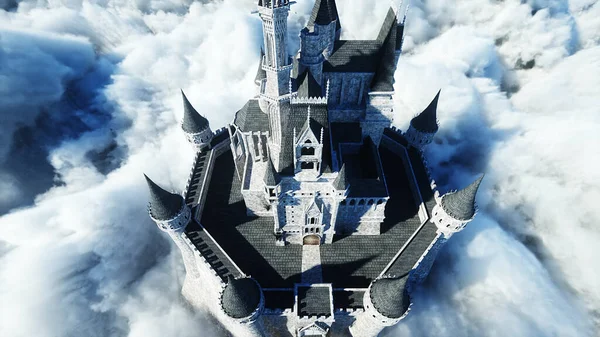 Fairytale palace in clouds. Aerial view. Overclouds. 3d rendering — Stock Photo, Image