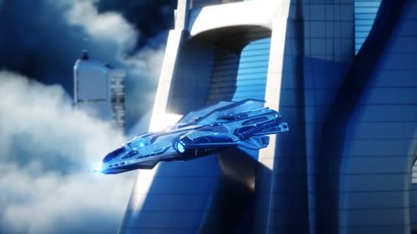 Futuristische sci fi stad in wolken. Utopia. concept van de toekomst. Passagiersvervoer. Een fantastisch uitzicht vanuit de lucht. Realistische 4k animatie. — Stockvideo