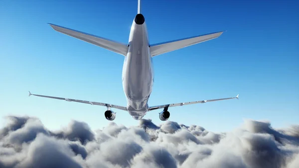 Aerobús de pasajeros volando en las nubes. Avión. renderizado 3d. —  Fotos de Stock