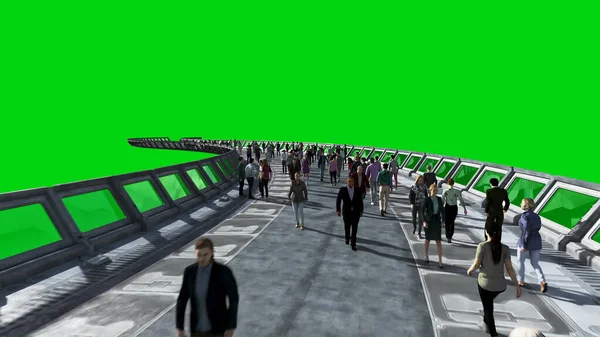 3d persone in Sci fi tonnel. Traffico. Concetto di futuro. Schermo verde. rendering 3d. — Foto Stock