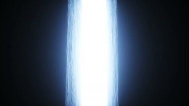 Yalnız bir adam bir ışık portalının önünde duruyor. Gerçekçi 4k animasyonu.