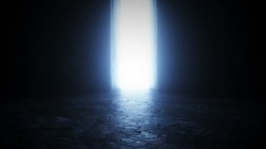 Kayalar arasında ışık taşı sihirli portal. Gerçekçi 4k animasyonu.