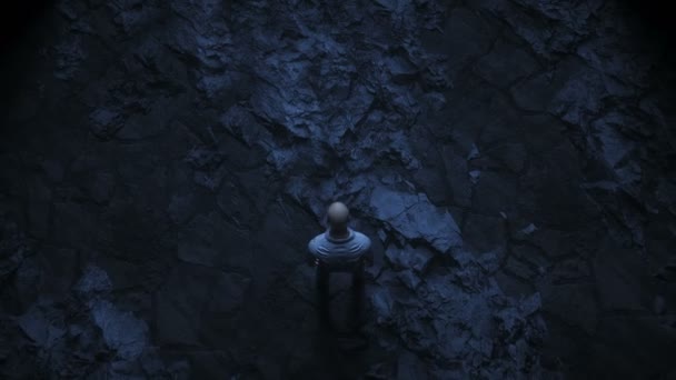 Egy magányos ember áll egy fényportál előtt. Realisztikus 4k animáció. — Stock videók