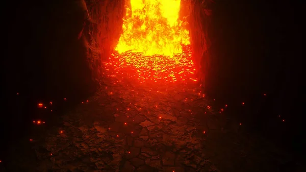Πύλες της κόλασης Κόλαση φωτιά. Πύλη του διαβόλου. Αμαρτωλός. Θρησκευτική έννοια. 3d απόδοση. — Φωτογραφία Αρχείου