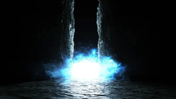 Magisches Lichtportal mit Teilchen. Märchenhafter Ort. Realistische 4k-Animation. — Stockfoto