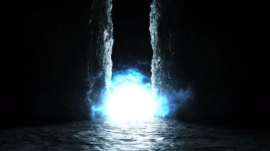 Sihir, parçacıklı ışık portalı. Peri mekanı. Gerçekçi 4k animasyonu.