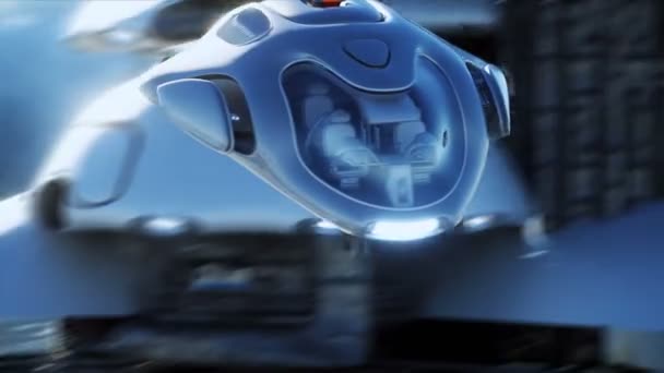 Vaisseau futuriste atterrit sur une base futuriste dans les nuages. Animation réaliste 4k. — Video