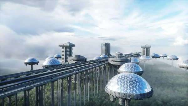 futuristic train station with monorail and train. traffic of people, crowd. Concrete architecture. Future concept. 3d rendering.