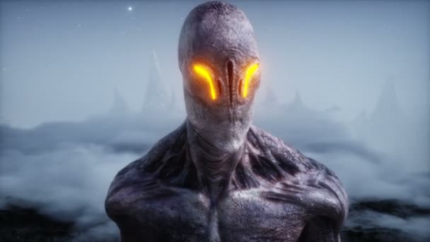 Alien on alien planet. Mars surface. UFO concept. Realistic 4k animation. — Stock Video