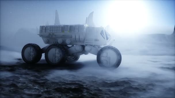Rover op buitenaardse planeet. Mars oppervlak. Realistische 3D-animatie. — Stockvideo