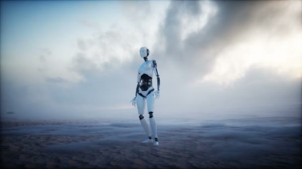 Weiblicher Roboter und futuristischer Stadthintergrund. Zukunftskonzept. Realistische 4k-Animation. — Stockvideo