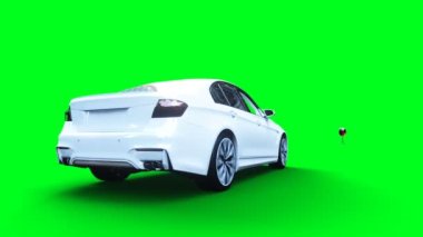 Beyaz jenerik 3D araba alkolol şişesine çarpıyor. Ayık sürücü konsepti. Yeşil Ekran 4k Canlandırması.