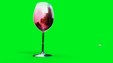 Beyaz jenerik 3D araba alkolol şişesine çarpıyor. Ayık sürücü konsepti. Yeşil Ekran 4k Canlandırması.