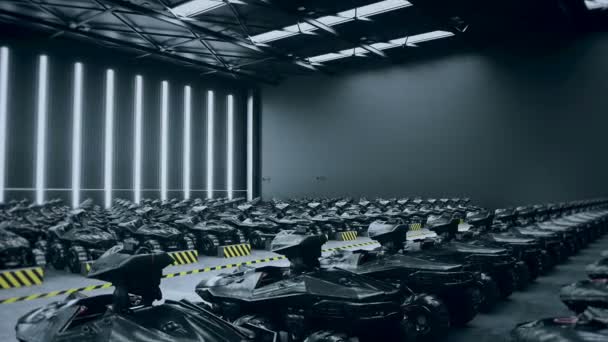 Carri armati futuristici nella base militare. Animazione realistica 4k. — Video Stock