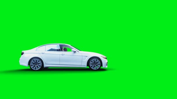 White generic 3d car crashes into alcholol bottle. Sober driver concept. Green screen 4k animation. — Stock Video