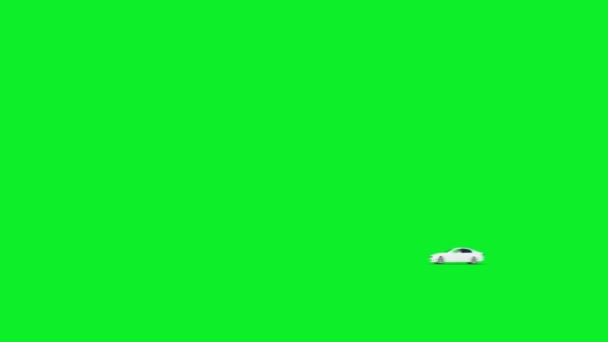 Vit generisk 3D-bil kraschar in i osynlig vägg. Bilolycka. Grön skärm 4k animation. — Stockvideo