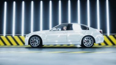 Standart 3 boyutlu araba kazası testi. Araba tahribatı. Gerçekçi 4k animasyonu.