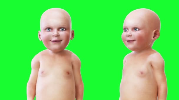 Bebé que habla raro, niños. Animación realista de pantalla verde. — Vídeos de Stock