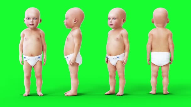 Zabawne dziecko, dzieci. Zielony ekran realistyczna animacja. — Wideo stockowe