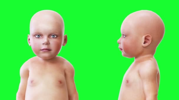 Bebé gracioso, niños. Animación realista de pantalla verde. — Vídeo de stock