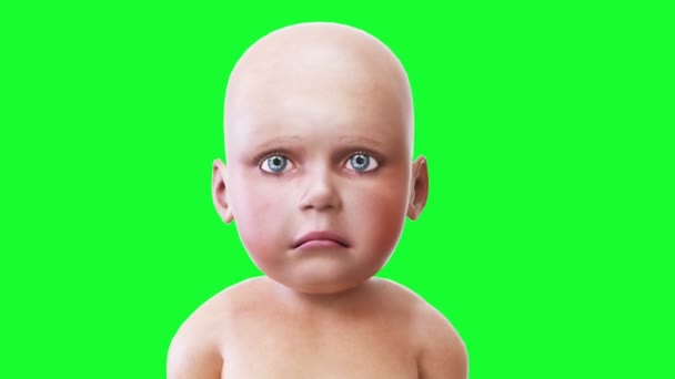 Triste bebé que habla, niños. Animación realista de pantalla verde. — Vídeo de stock