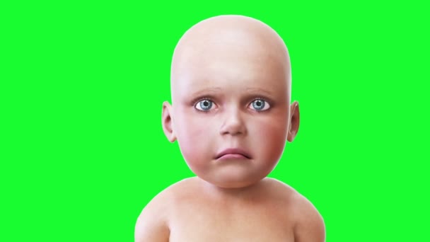 Triest sprekende baby, kinderen. Groene scherm realistische animatie. — Stockvideo