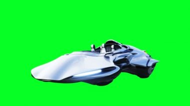 Fütürist bilim kurgu uçan araba. Gerçekçi 4k yeşil ekran animasyonu. İzole et.