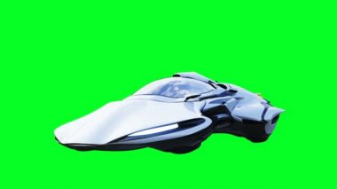 Fütürist bilim kurgu uçan araba. Gerçekçi 4k yeşil ekran animasyonu. İzole et.