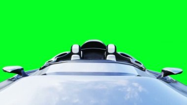 Fütürist bilim kurgu uçan araba. Gerçekçi 4k yeşil ekran animasyonu. İzole et.