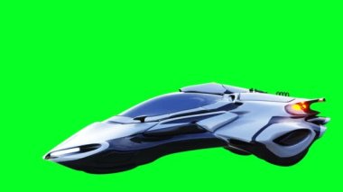 Fütürist bilim kurgu uçan araba. Gerçekçi 4k yeşil ekran animasyonu. İzole et.