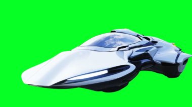 Fütürist bilim kurgu uçan araba. Gerçekçi 4k yeşil ekran animasyonu. İzole et.