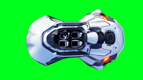 Młoda dziewczyna w latającym futurystycznym samochodzie sci fi. Realistyczna animacja zielonego ekranu 4k. Izolacja — Wideo stockowe
