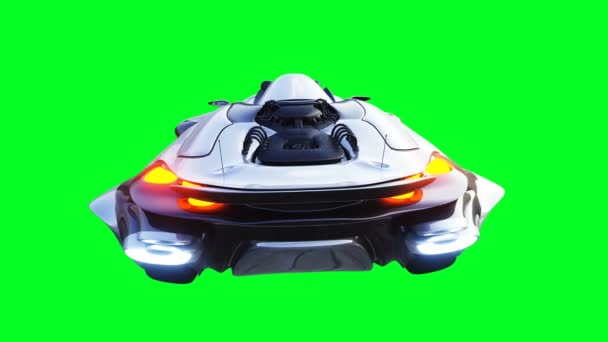 Futuristické sci-fi létající auto. Realistická 4k zelená animace obrazovky. Izolovat. — Stock video