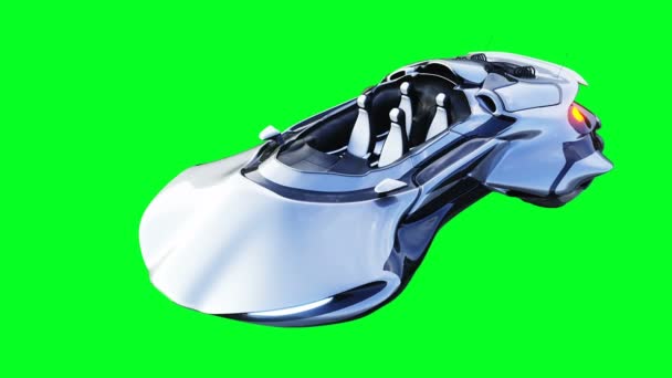 Futuristic sci fi flying car. Realistic 4k green screen animation. Isolate. — Stock Video