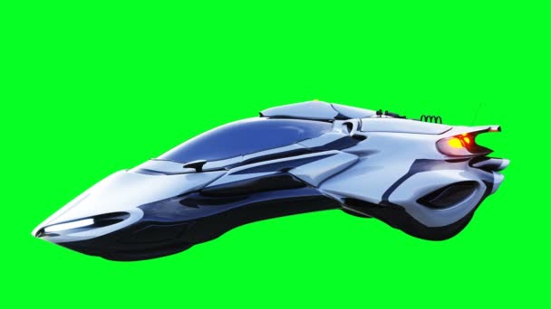 Футуристический скай-фи летающий автомобиль. Анимация с зеленым экраном 4к. Изолировать. — стоковое видео
