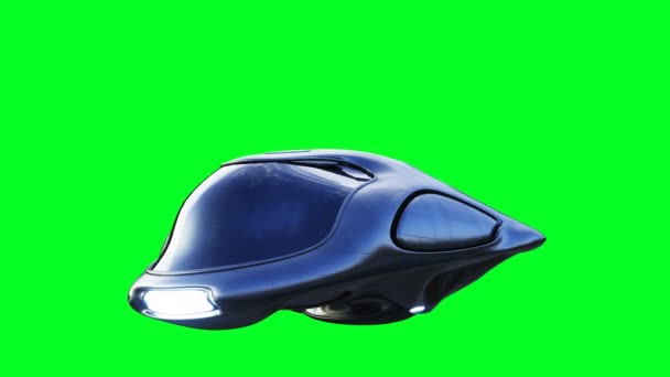 Futuristic sci fi flying car. Realistic 4k green screen animation. Isolate. — Stock Video