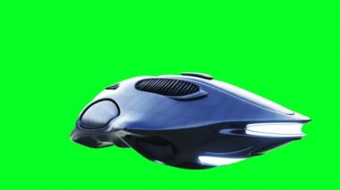 Fütürist bilim kurgu uçan araba. Gerçekçi 4k yeşil ekran animasyonu. İzole et