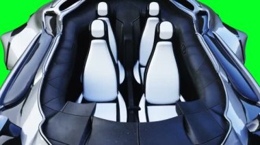 Fütürist bilim kurgu uçan araba. Gerçekçi 4k yeşil ekran animasyonu. İzole et