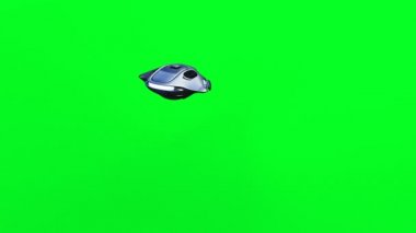 Fütürist bilim kurgu uçan araba. Gerçekçi 4k yeşil ekran animasyonu. İzole et