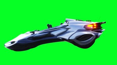 Fütürist bilim kurgu uçan araba. Gerçekçi 4k yeşil ekran animasyonu. İzole et