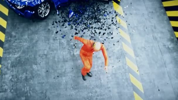 撞车测试滑稽的假人,假人跳舞.车祸。现实的4k动画. — 图库视频影像
