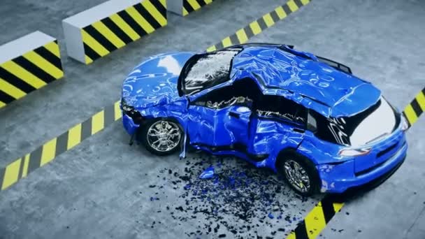 Zerstörtes Auto, Crashtest. Realistische 4k-Animation. — Stockvideo